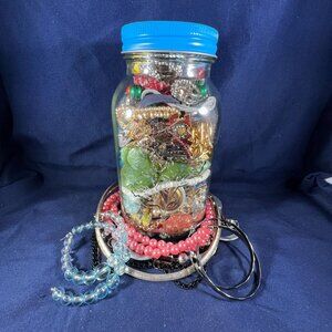 2+ lbs Jewelry Jar Filled With Wearable Necklaces Bracelets & More - Jar Not Inc